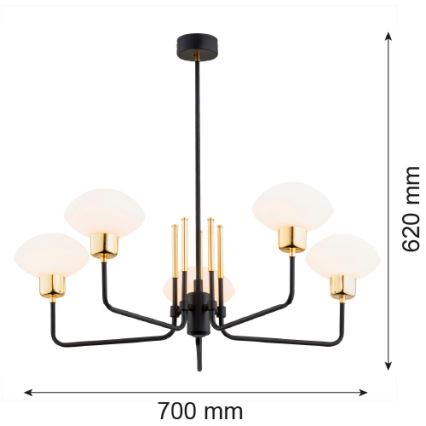 Argon 2128 - Pakabinamas šviestuvas ant strypo RAVELLO 5xE14/15W/230V juoda/auksinė