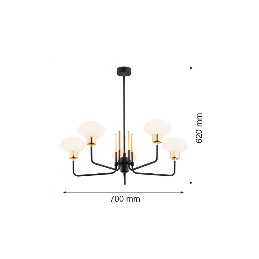 Argon 2128 - Pakabinamas šviestuvas ant strypo RAVELLO 5xE14/15W/230V juoda/auksinė