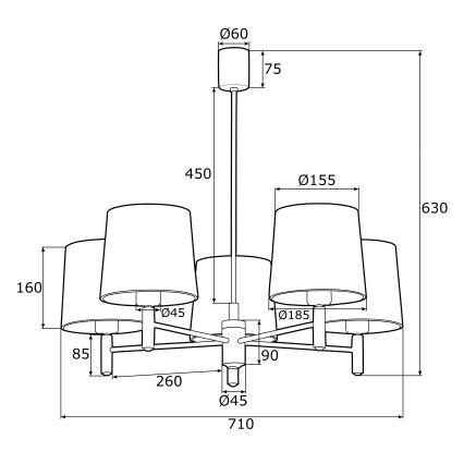 Argon 2145 - Sietynas ant stulpo PONTE 5xE27/15W/230V žalias/žalvaris