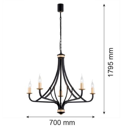 Argon 2171 - Sietynas ant grandinės LORENZO 5xE14/7W/230V