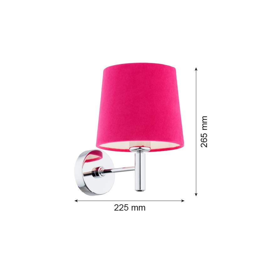 Argon 3909 - Sieninė lempa BOLZANO 1xE27/15W/230V rožinis/blizgus chromas