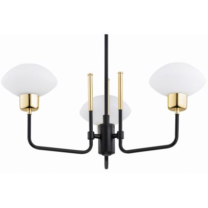 Argon 6166 - Pakabinamas šviestuvas ant strypo RAVELLO 3xE14/15W/230V juoda/auksinė