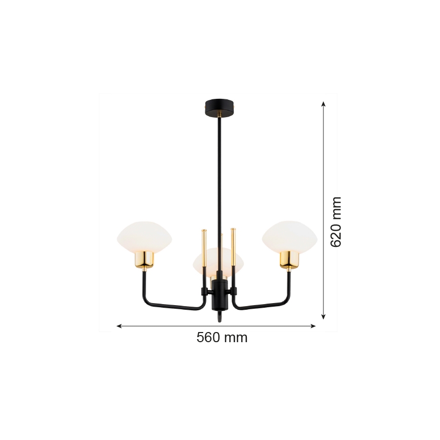 Argon 6166 - Pakabinamas šviestuvas ant strypo RAVELLO 3xE14/15W/230V juoda/auksinė