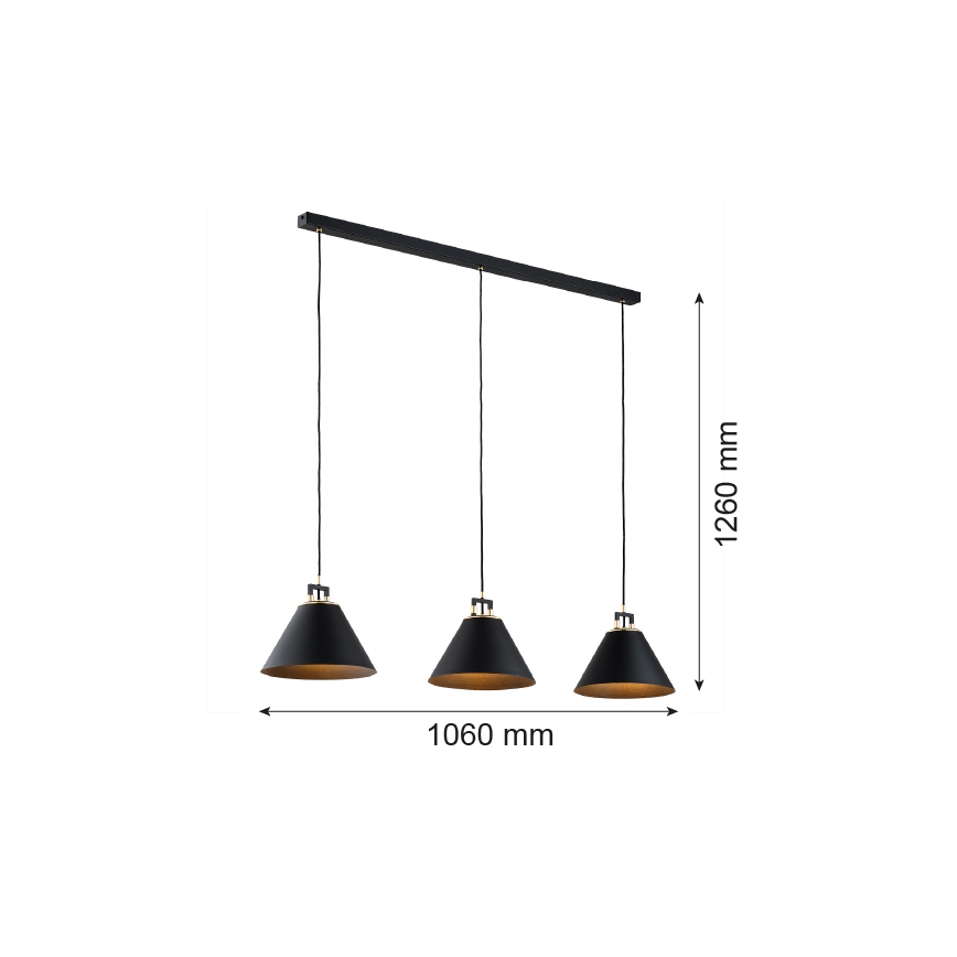 Argon 6174 - Pakabinamas sietynas ORTE 3xE27/15W/230V juodas