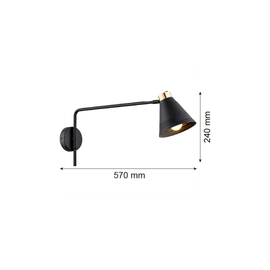 Argon 8009 - Sieninė lempa AVALONE 1xE27/15W/230V 57 cm juoda/auksinė