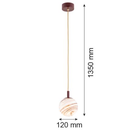 Argon 8452 - Pakabinamas sietynas ALMIROS 1xE14/7W/230V diametras 12 cm alabasteris ruda/auksas