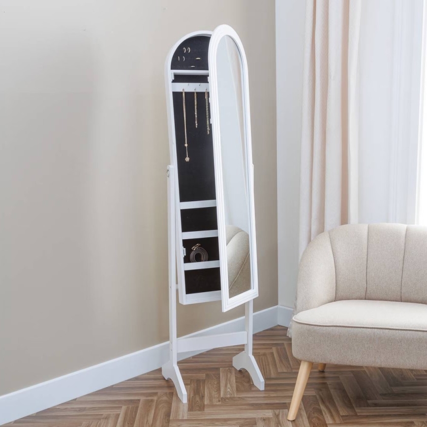 Atmosphera - pastatomas veidrodis su papuošalų dėžute LEXY 158x38 cm baltas