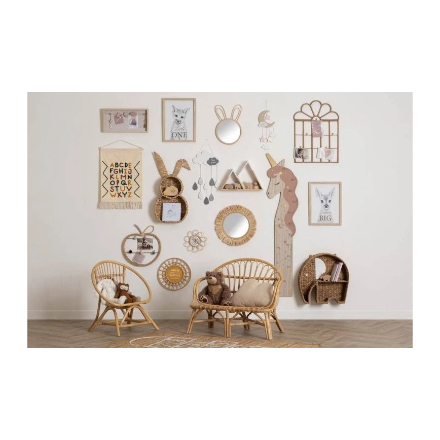 Atmosphera - Vaikiškas sieninis veidrodis LION, skersmuo 38 cm, rotangas/rafija