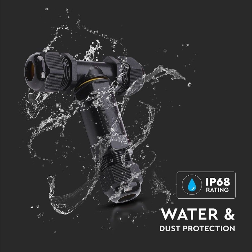 Atsparus vandeniui jungiamasis lizdas IP68 juodas