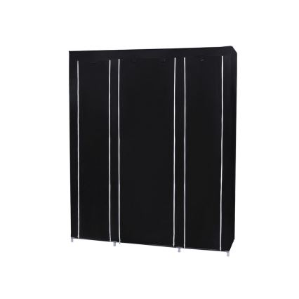 Audinio spinta su lentynomis ir drabužių pakabinimo strypu MATIS 150x175x45 cm juoda