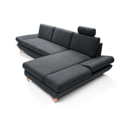 Išskleidžiama kampinė audiniu aptraukta AVESTA sofa su patalynės dėže, L formos, dešinė, antracitas