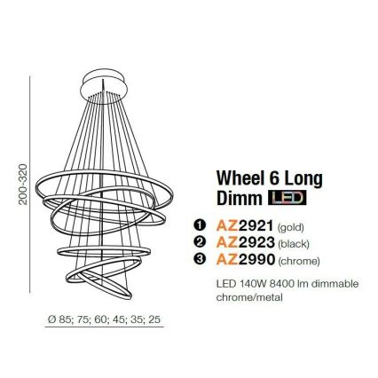 Azzardo AZ2921 - Pritemdomas LED sietynas ant grandinės WHEEL 6xLED/140W/230V