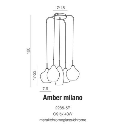 Azzardo AZ3076 - Sietynas, kabinamas ant virvės AMBER 5xG9/40W/230V