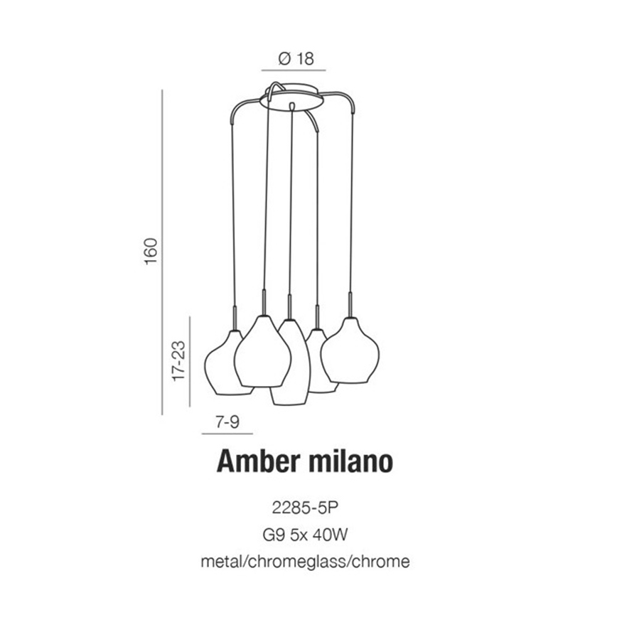 Azzardo AZ3076 - Sietynas, kabinamas ant virvės AMBER 5xG9/40W/230V