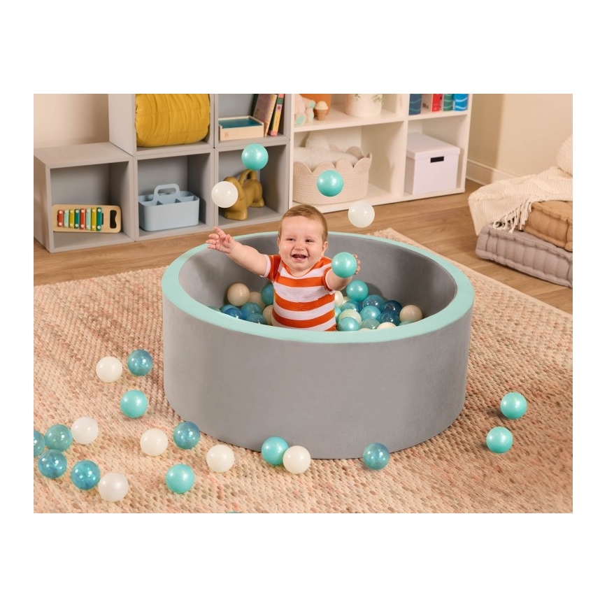 B-Toys - Vaikų sausas baseinas su kamuoliais diametras 89 cm pilka/turkis