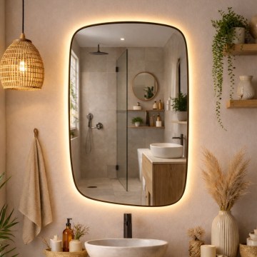 Baltica Design - LED vonios kambario sieninis veidrodis su integruotu apšvietimu STONE CALM LED/15W/230V 2700K 90x60 cm IP65 juoda