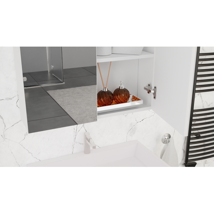 Baltos spalvos vonios spintelė su praustuvu KATE + veidrodinė spintelė + sieninė spintelė