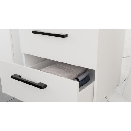 Baltos spalvos vonios spintelė su praustuvu KATE + veidrodinė spintelė + sieninė spintelė