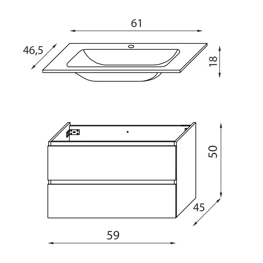 BATH DELUXE 03-060-64-86-01 - Vonios spintelė su praustuvu KENWOOD 61 cm ąžuolas