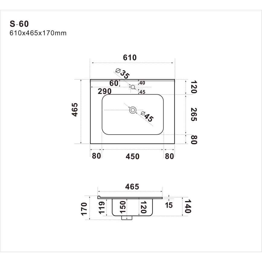 BATH DELUXE 06-060-27-11-00 - Įleidžiamas praustuvas LILLESNAD 61x46 cm keramika/balta
