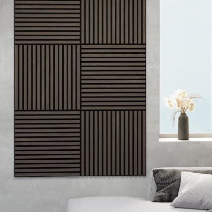 BATH DELUXE 54-060-08-84-12 - KOMPLEKTAS 4x Akustinė sienų plokštė DANVIKEN 60x60 cm graikinis riešutas