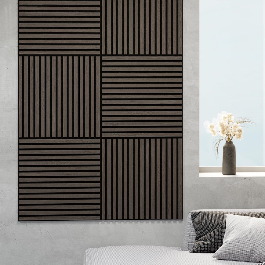 BATH DELUXE 54-060-08-84-12 - KOMPLEKTAS 4x Akustinė sienų plokštė DANVIKEN 60x60 cm graikinis riešutas
