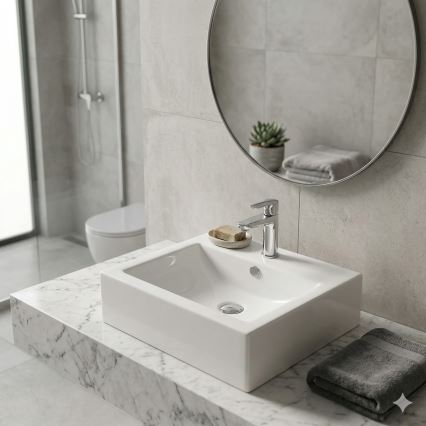 Bathco 0010 - Praustuvas montuojamas ant stalviršio BOLONIA 51x45,5 cm porcelianas/baltas