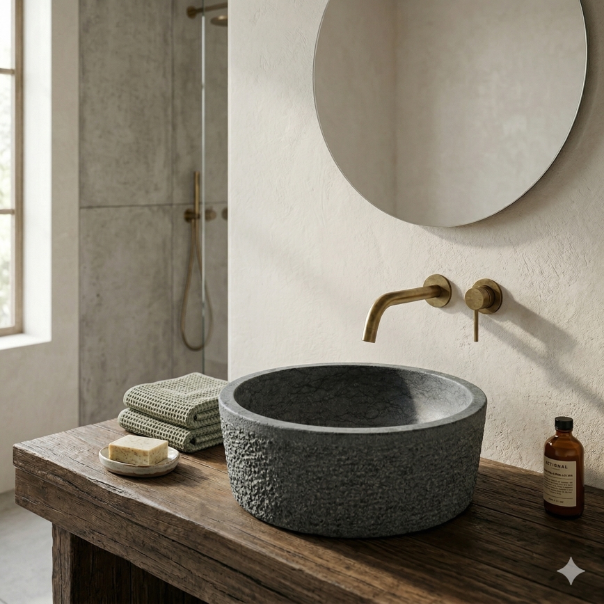 Bathco 00308 - Ant stalviršio montuojamas praustuvas DUAL, skersmuo 40,5 cm, akmuo/pilka