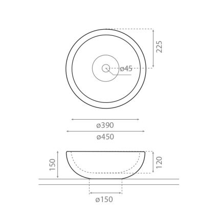 Bathco 00317 - Praustuvas ant stalviršio PUKET Ø 45 cm akmens/pilka