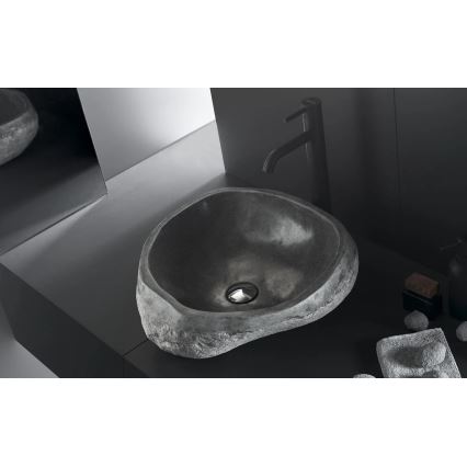 Bathco 00393 - Praustuvas ant stalviršio RIO 52x47 cm akmuo/pilka