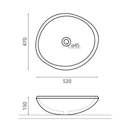 Bathco 00393 - Praustuvas ant stalviršio RIO 52x47 cm akmuo/pilka