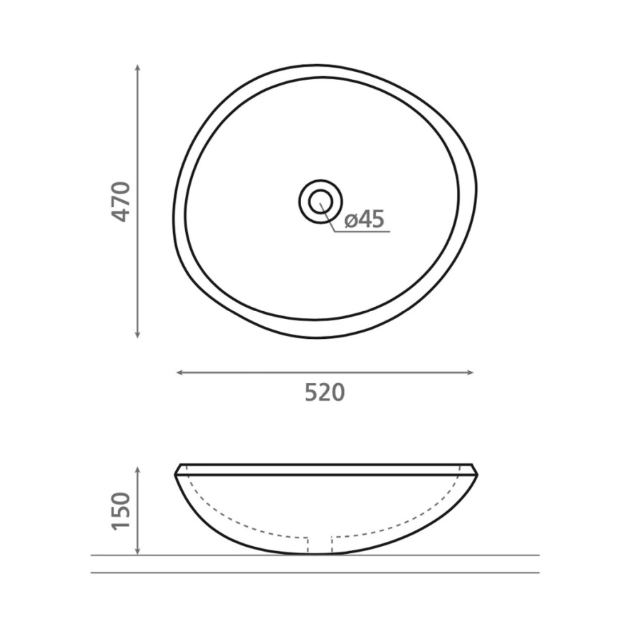 Bathco 00393 - Praustuvas ant stalviršio RIO 52x47 cm akmuo/pilka