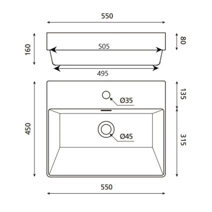 Bathco 0062 - Įleidžiamas praustuvas FUNCHAL 55x45 cm porcelanas/baltas