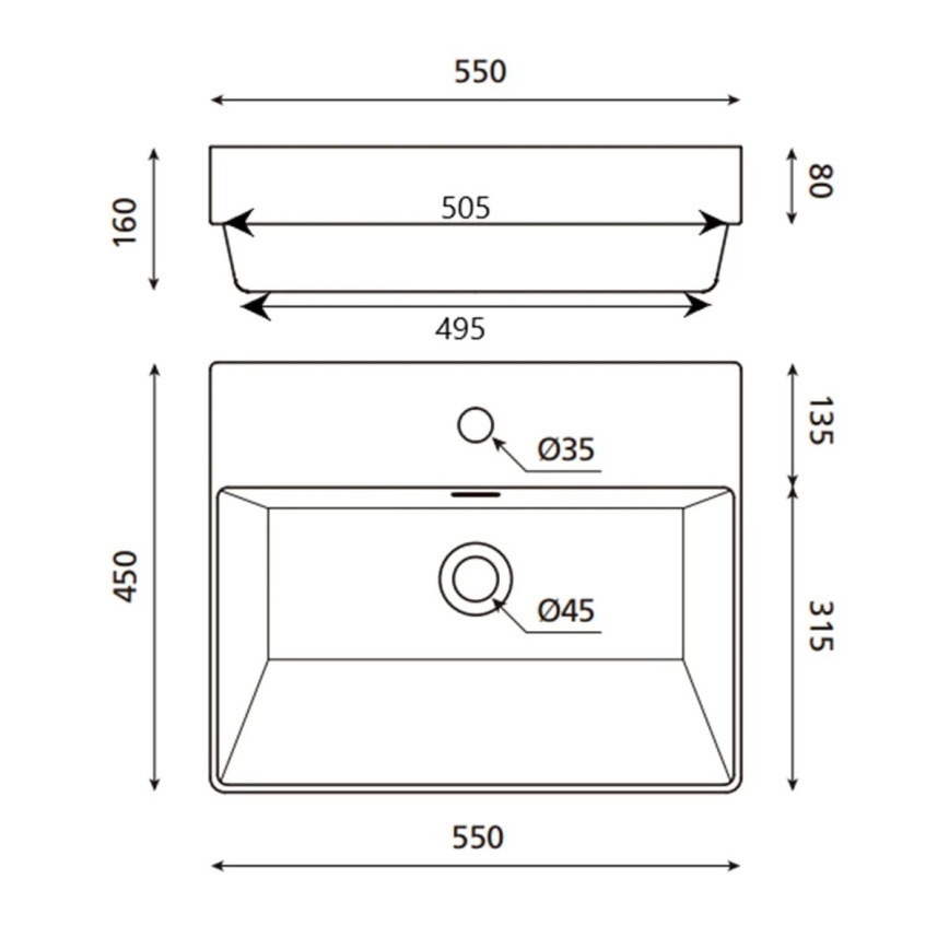 Bathco 0062 - Įleidžiamas praustuvas FUNCHAL 55x45 cm porcelanas/baltas
