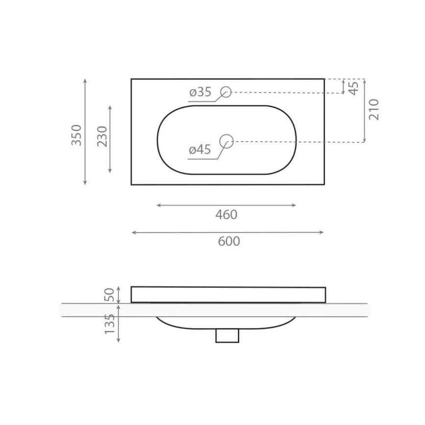 Bathco 0516 - Įleidžiamas praustuvas ICE 60x35 cm derva/balta