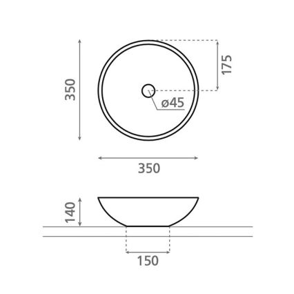 Bathco 4015 - Ant stalviršio montuojamas praustuvas CASTELLON, skersmuo 35 cm, porcelianas/baltas