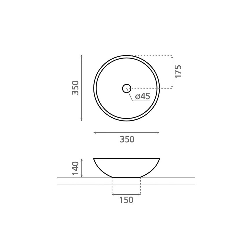 Bathco 4015 - Ant stalviršio montuojamas praustuvas CASTELLON, skersmuo 35 cm, porcelianas/baltas