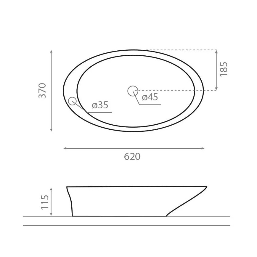 Bathco 4020 - PURE stalviršio praustuvas 62x37 cm porcelianas/balta
