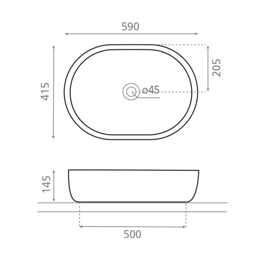 Bathco 4037 - Praustuvas ant stalviršio TOULOUSE 59x41,5 cm porcelianas/balta