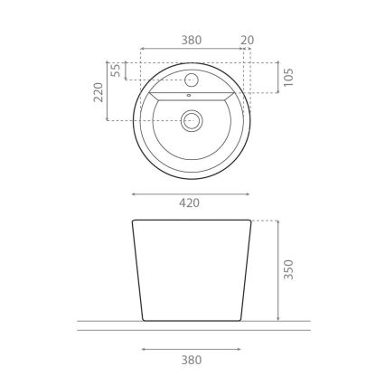Bathco 4057 - FLORENCIA stalviršio praustuvas, Ø 42 cm, porcelianas/balta