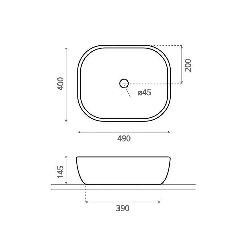 Bathco 4072 - Ant stalviršio montuojamas praustuvas OLEA 49x40 cm, porcelianas/balta