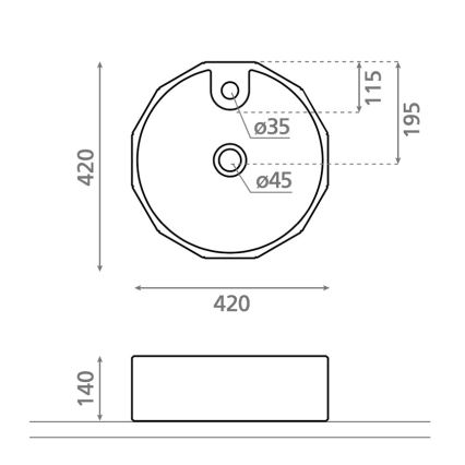 Bathco 4158 - Praustuvas ant stalviršio CIRCUS skersmuo 42 cm porcelianas/balta