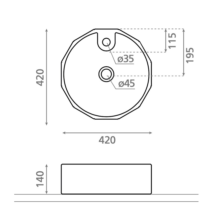 Bathco 4158 - Praustuvas ant stalviršio CIRCUS skersmuo 42 cm porcelianas/balta