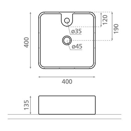 Bathco 4163 - Praustuvas montuojamas ant stalviršio CIRCUS 40x40 cm porcelianas/balta