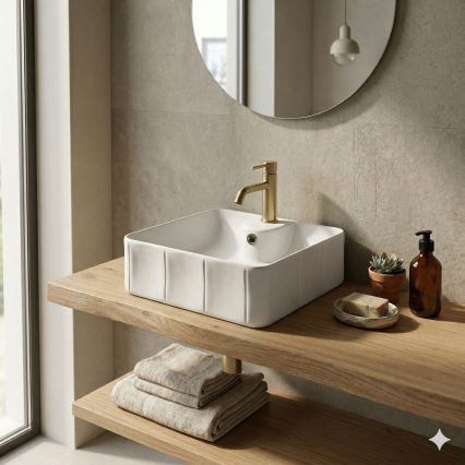 Bathco 4163 - Praustuvas montuojamas ant stalviršio CIRCUS 40x40 cm porcelianas/balta