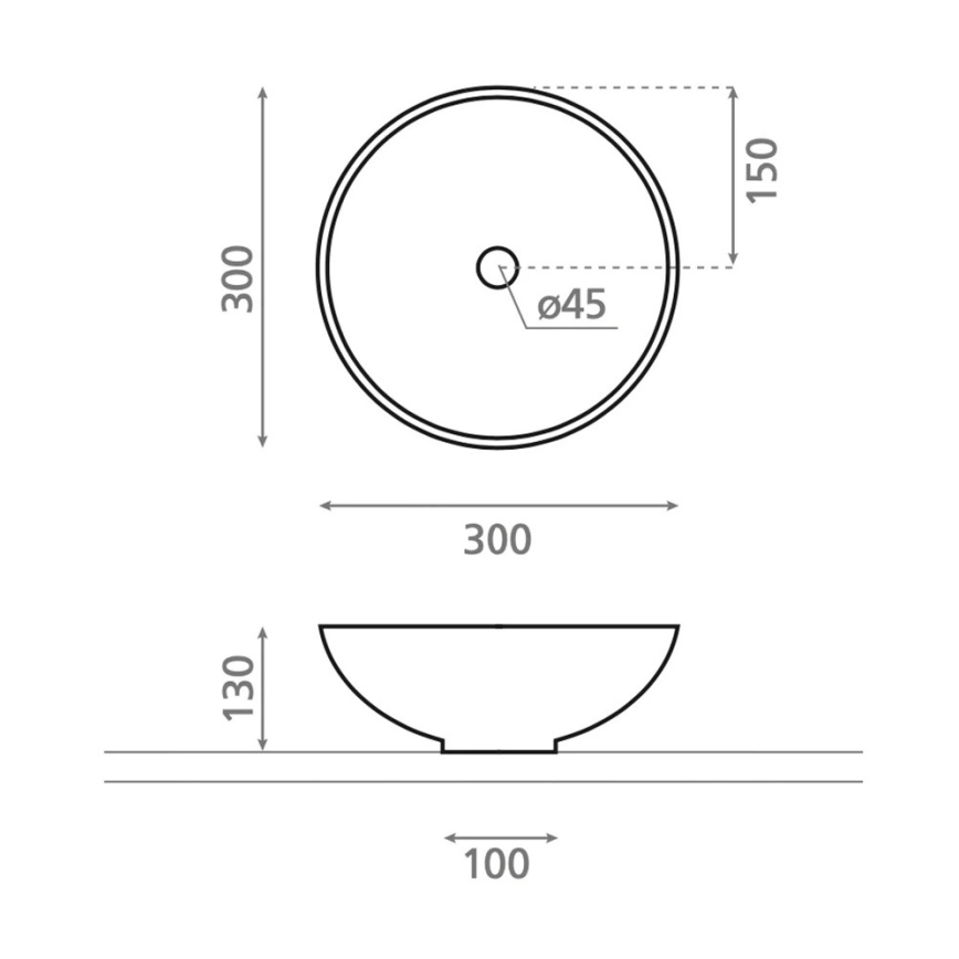 Bathco 4914 - Ant stalviršio montuojamas praustuvas DAKAR Ø 30 cm porcelianas/balta