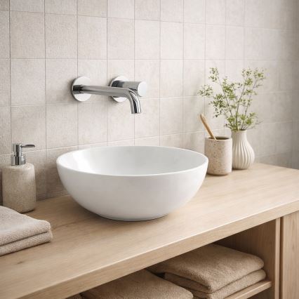 Bathco 4914 - Ant stalviršio montuojamas praustuvas DAKAR Ø 30 cm porcelianas/balta