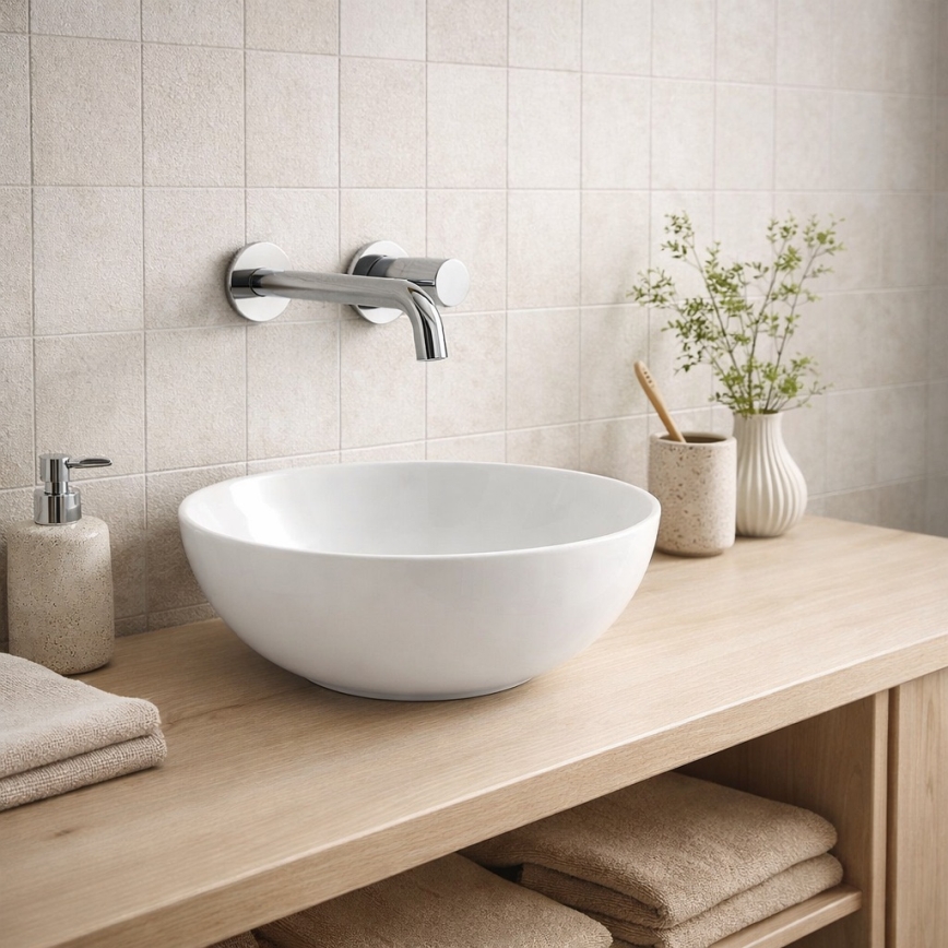 Bathco 4914 - Ant stalviršio montuojamas praustuvas DAKAR Ø 30 cm porcelianas/balta