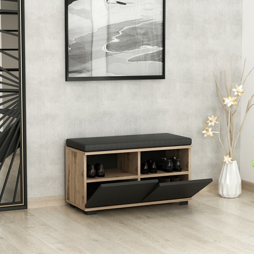 Batų dėžė DRAGO 42x80 cm juoda/riešutas