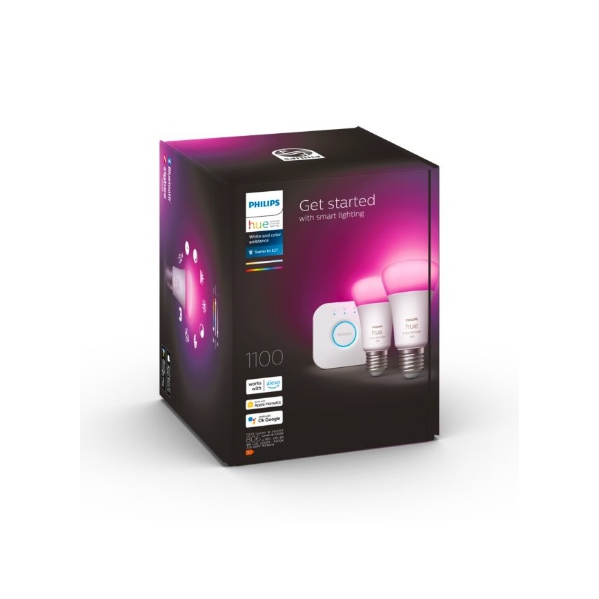 Bazinis komplektas Philips Hue WHITE AND COLOR AMBIANCE 2xE27/9W/230V 2000-6500K + sujungimo įrenginys